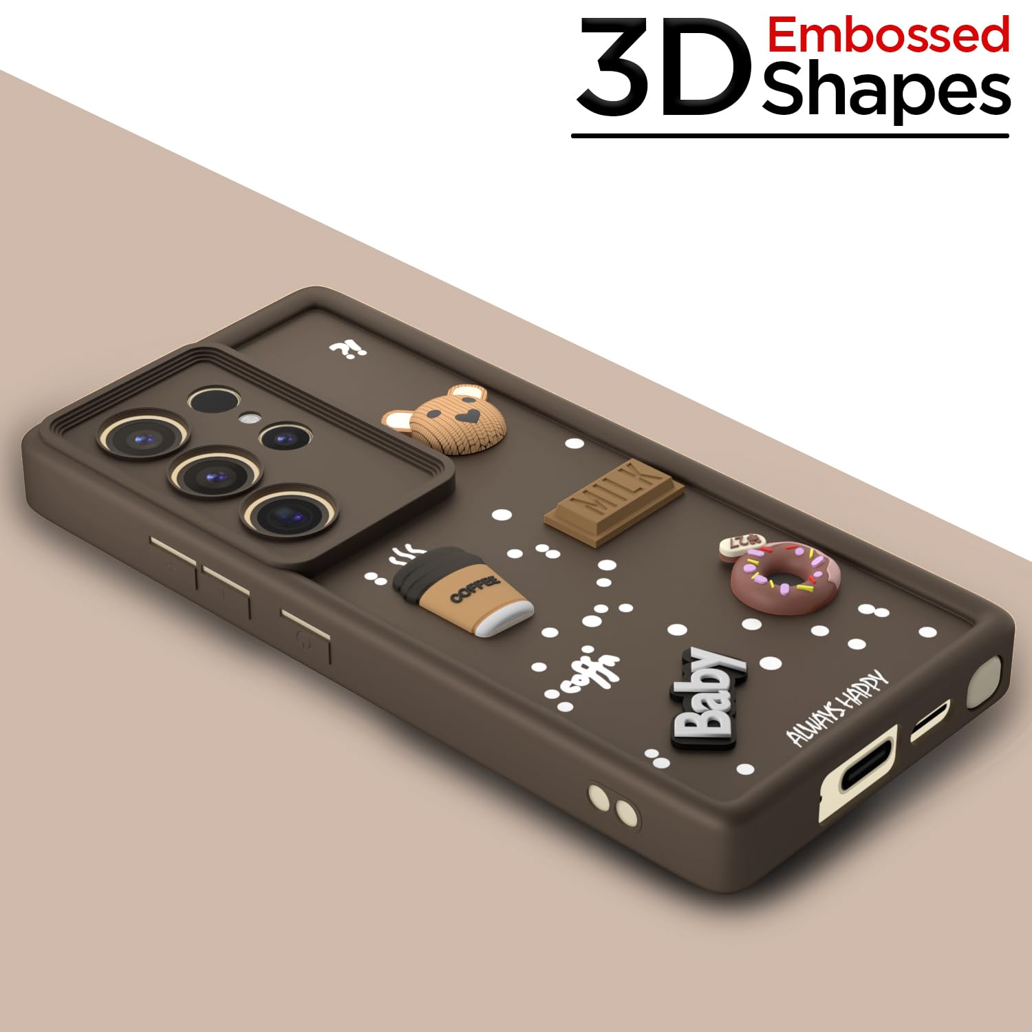 Pikkme Samsung Galaxy S24 Ultra 5G Cute Fun Cartoon 3D Bear Coffee Back Cover (Brown)