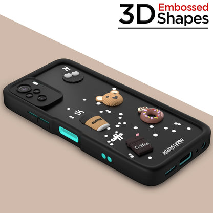 Pikkme Redmi Note 10 / Note 10s / Note 11 SE  Cute Fun Cartoon 3D Bear Coffee Back Cover (Black)