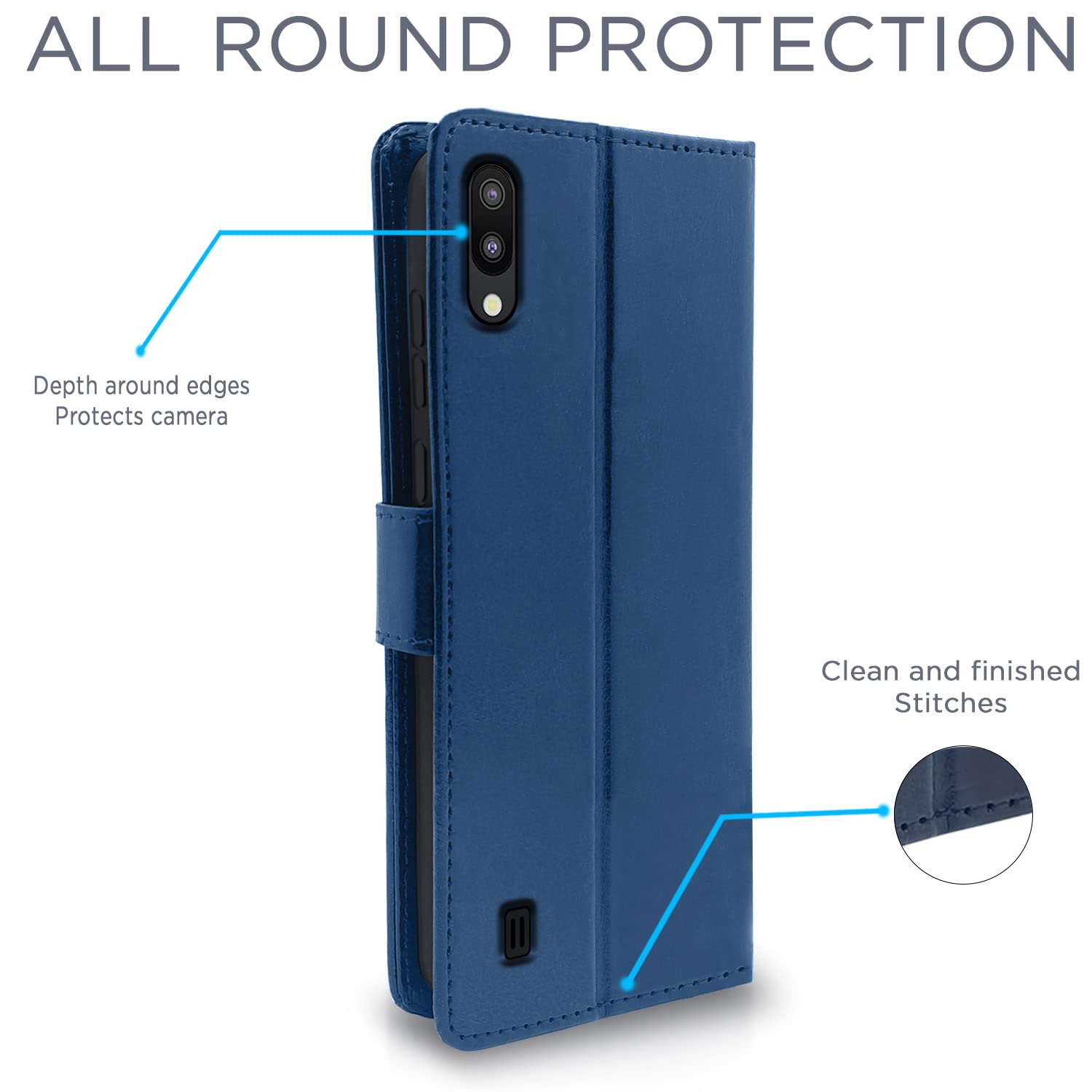 Pikkme Samsung Galaxy M10 Vintage Flip Cover (Blue)