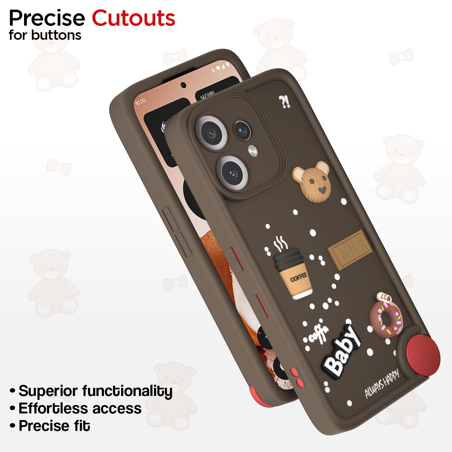 Pikkme CMF by Nothing Phone 2 Pro 5G Cute Fun Cartoon 3D Bear Coffee  Back Cover (Brown)