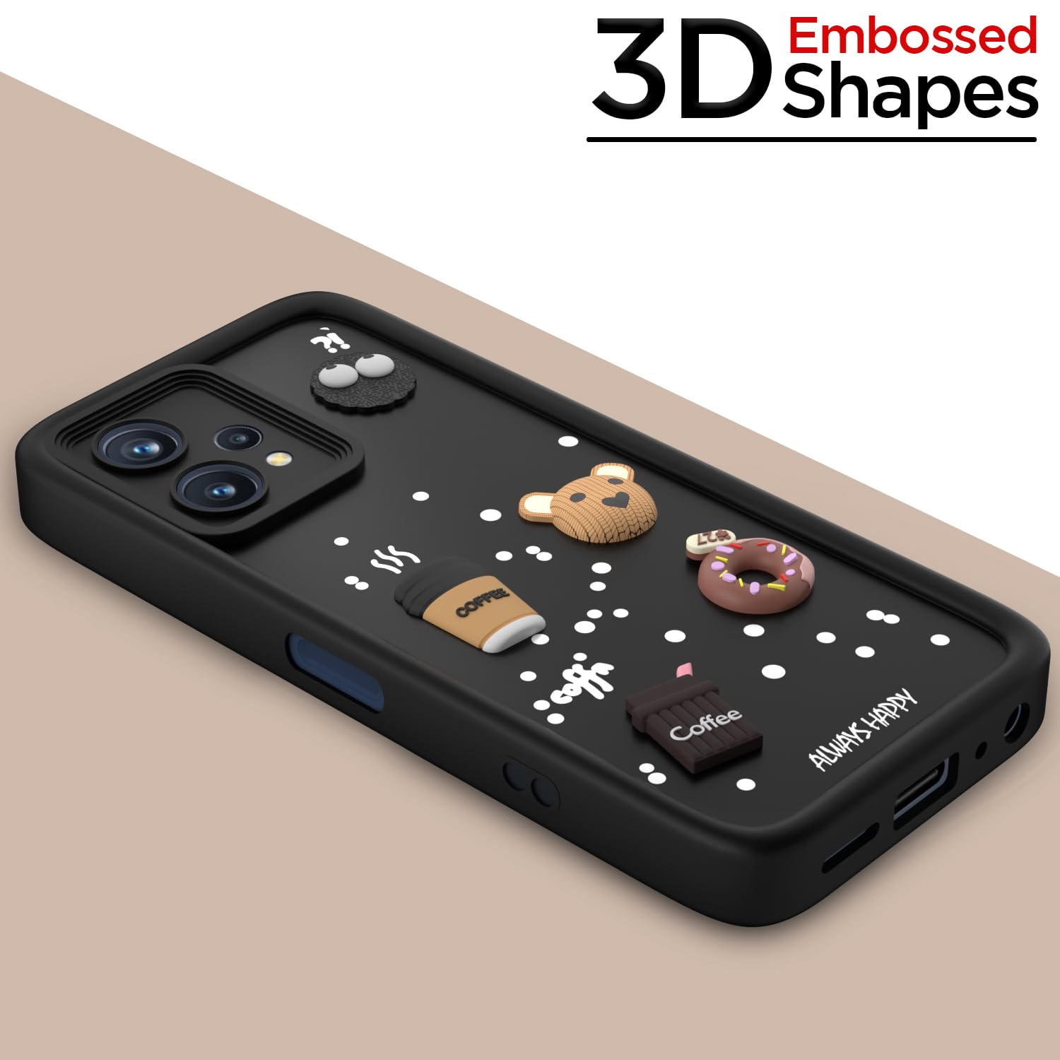 Pikkme Realme 9 Pro 5G Cute Fun Cartoon 3D Bear Coffee Back Cover (Black)