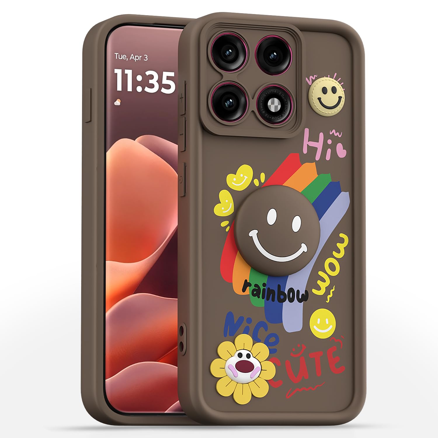 Pikkme Moto Edge 70 Pro 5G Smile Rainbow brown phone cover
