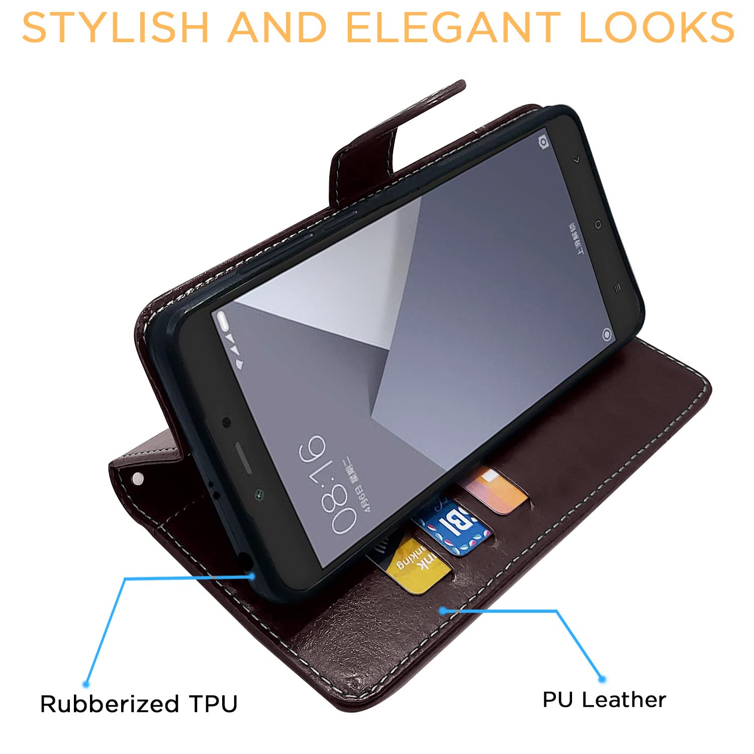 Redmi Y1 Lite Magnetic wallet flip cover in coffee & brown by Pikkme – photo 6