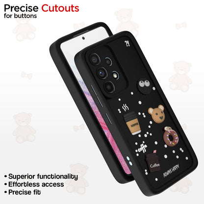 Pikkme Samsung Galaxy A53 5G Cute Fun Cartoon 3D Bear Coffee Back Cover (Black)