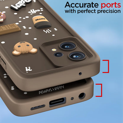 Pikkme Realme 9 4G / Realme 9 Pro Plus 5G Cute Fun Cartoon 3D Bear Coffee Back Cover (Brown)