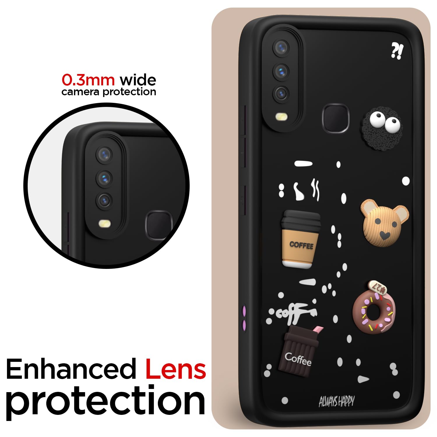 Pikkme Vivo Y12 / Y15 / Y17 / U10 Cute Fun Cartoon 3D Bear Coffee   Back Cover (Black)