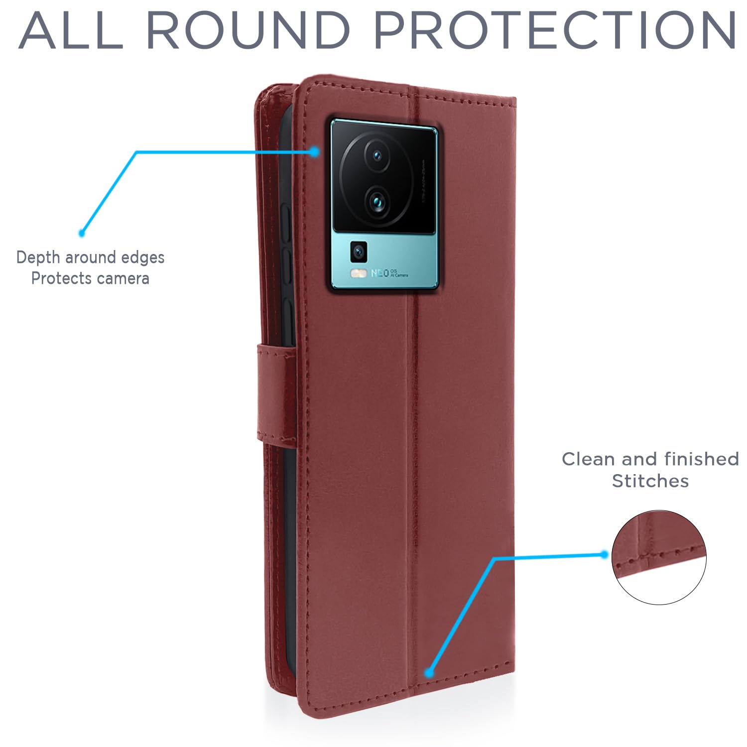 Pikkme brown mobile flip cover for iQOO Neo 7 Pro 5G – photo 4