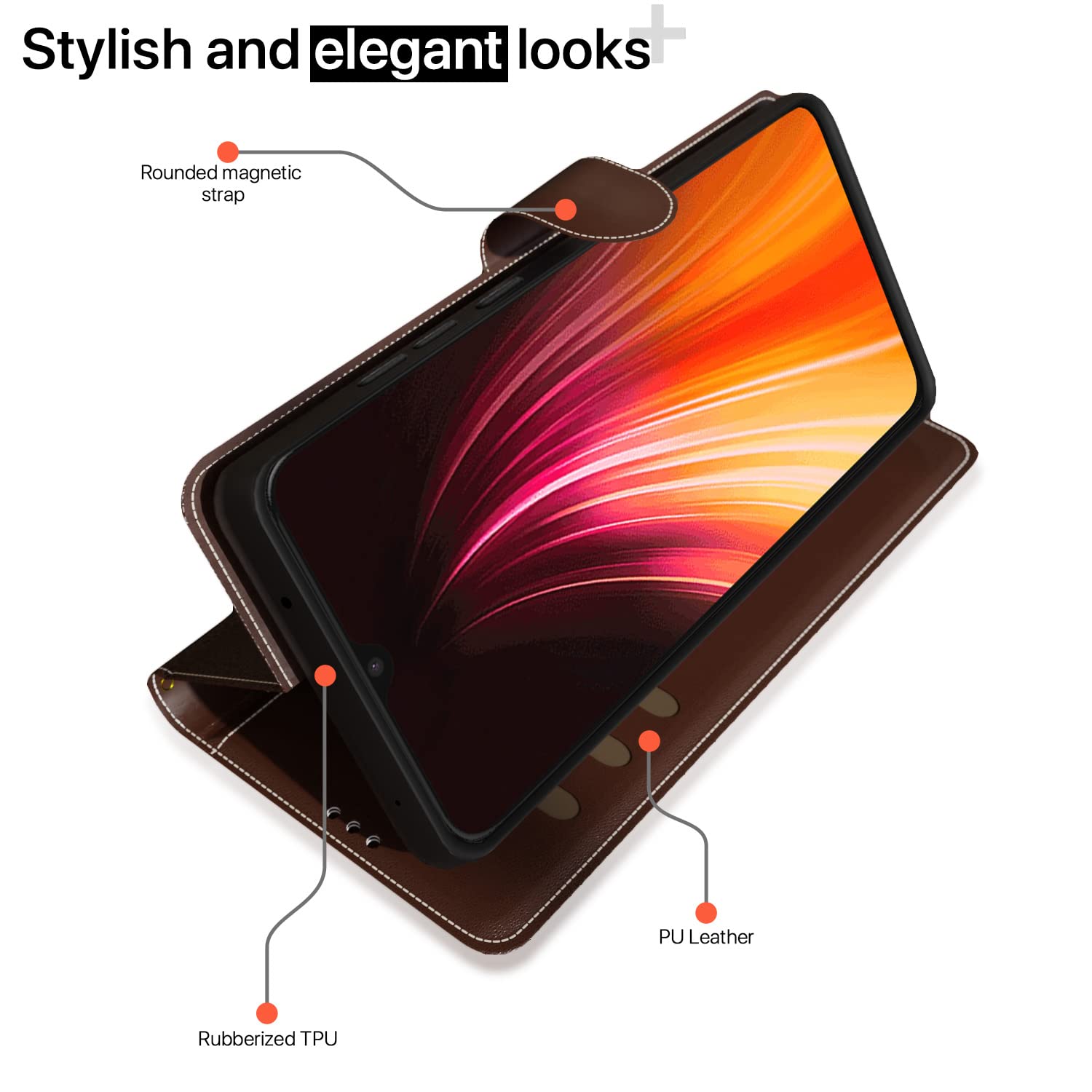 Pikkme brown & coffee Magnetic wallet flip cover for Redmi Note 8 – photo 3