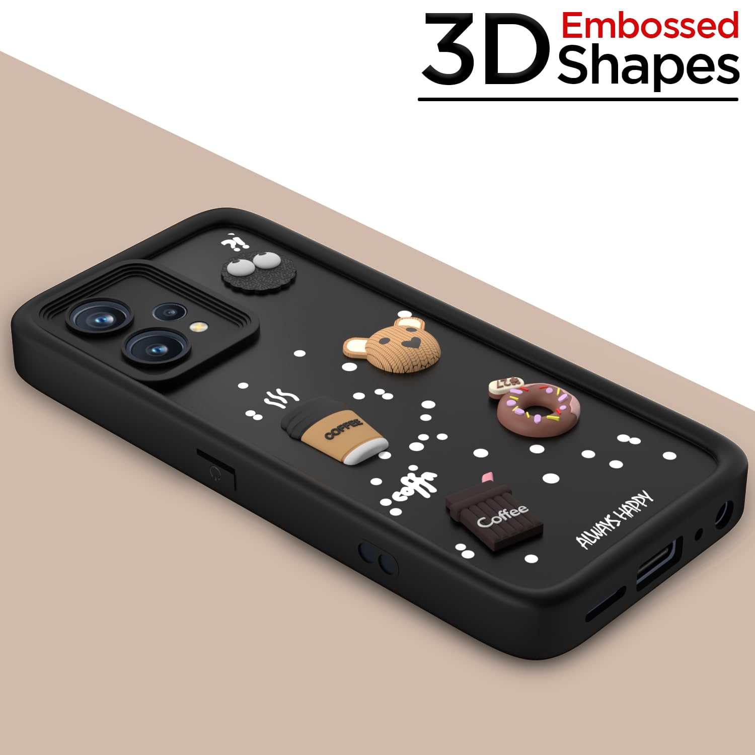 Pikkme Realme 9 4G / Realme 9 Pro Plus 5G Cute Fun Cartoon 3D Bear Coffee Back Cover (Black)