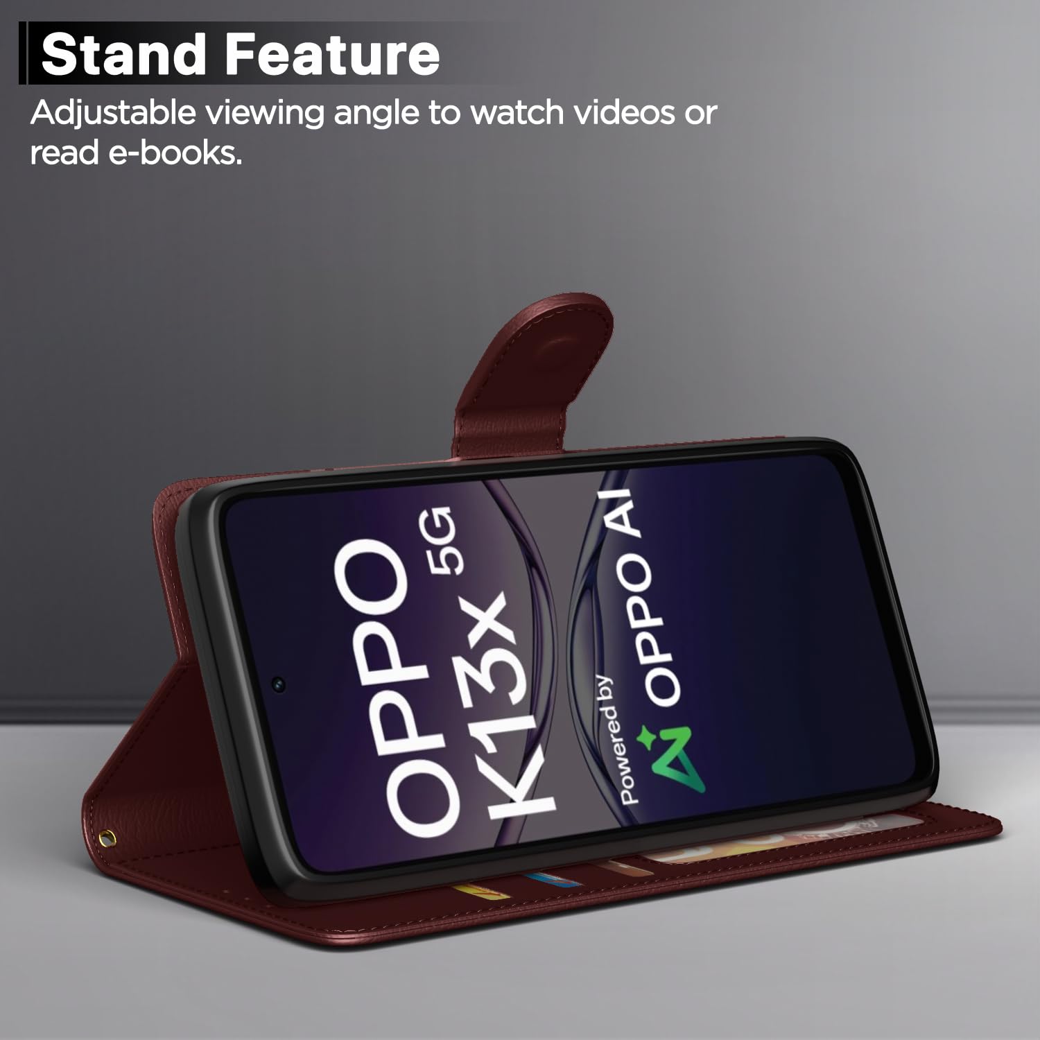 Pikkme Oppo K13x 5G  Premium Leather Finish Vintage Flip Cover (Brown)