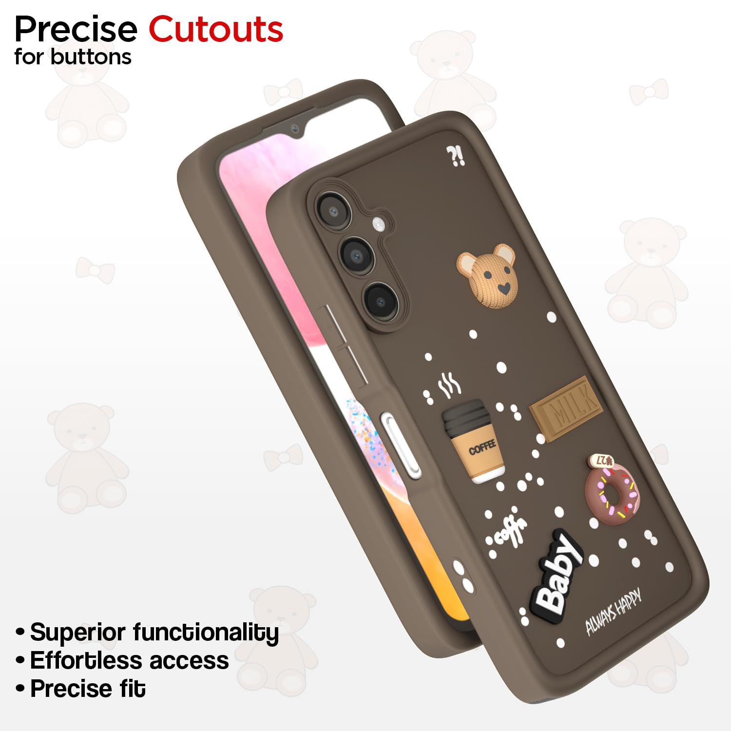 Pikkme Samsung Galaxy A14 4G / A14 5G Cute Fun Cartoon 3D Bear Coffee Back Cover (Brown)