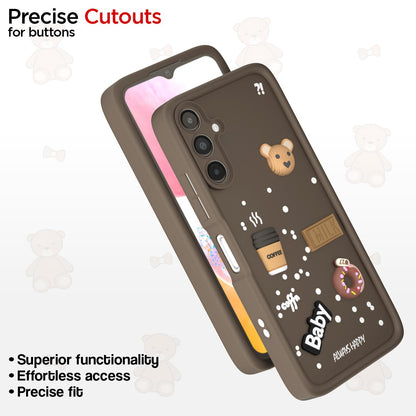 Pikkme Samsung Galaxy A14 4G / A14 5G Cute Fun Cartoon 3D Bear Coffee Back Cover (Brown)