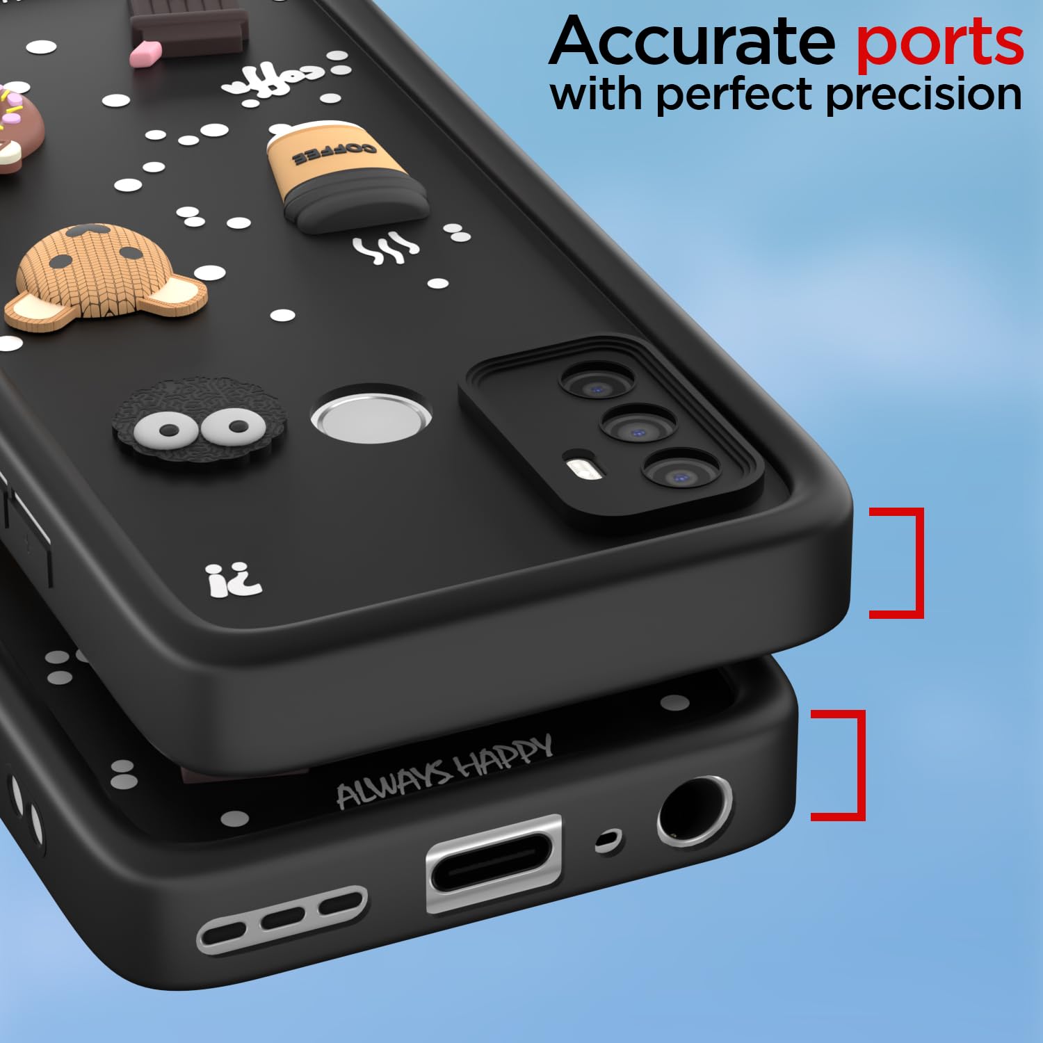 Pikkme Oppo A53 Cute Fun Cartoon 3D Bear Coffee Back Cover (Black)