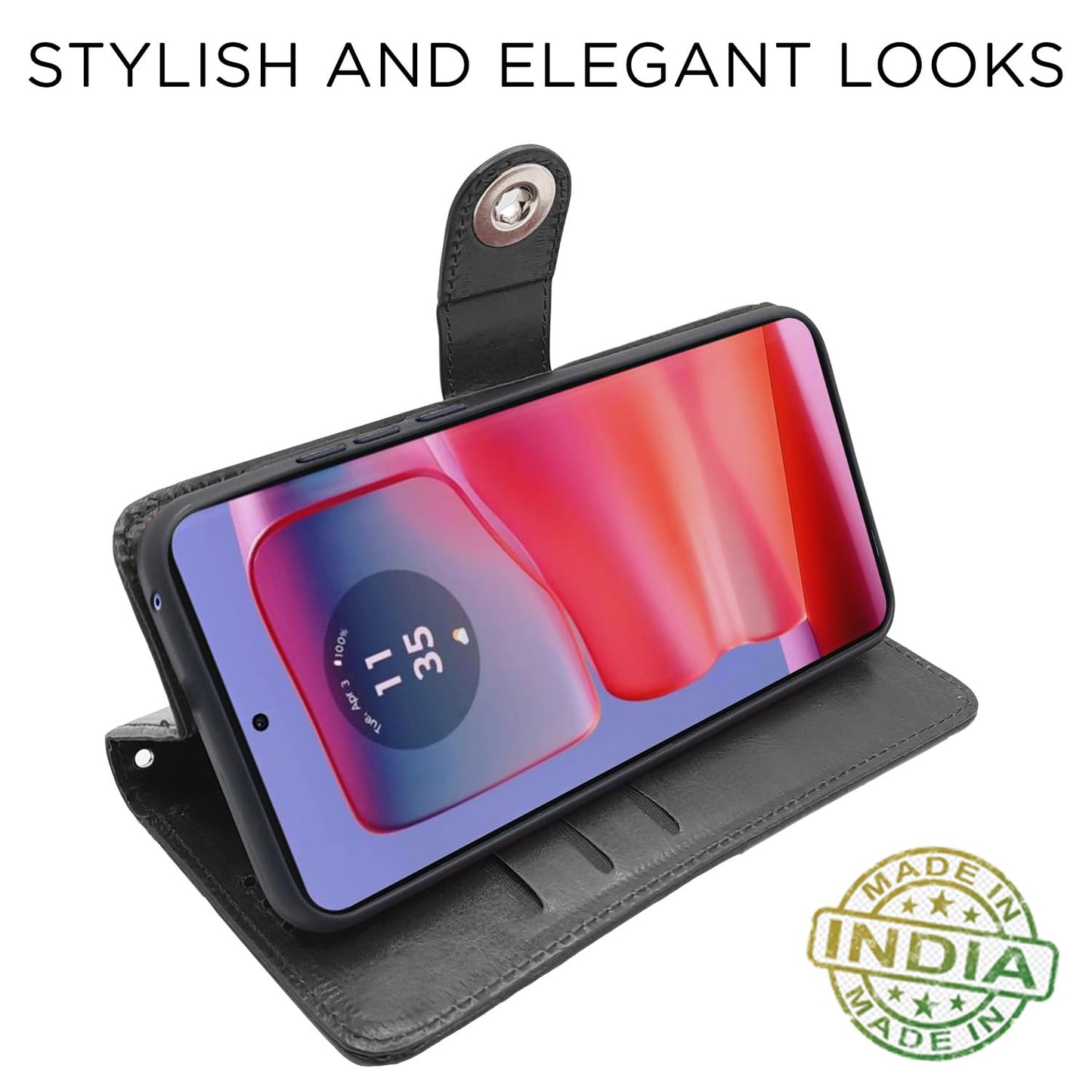 Pikkme Moto Edge 50 Pro 5G Button Flip Cover (Black)