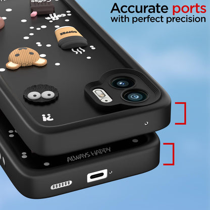 Pikkme Nothing Phone 2 Cute Fun Cartoon 3D Bear Coffee Back Cover (Black)
