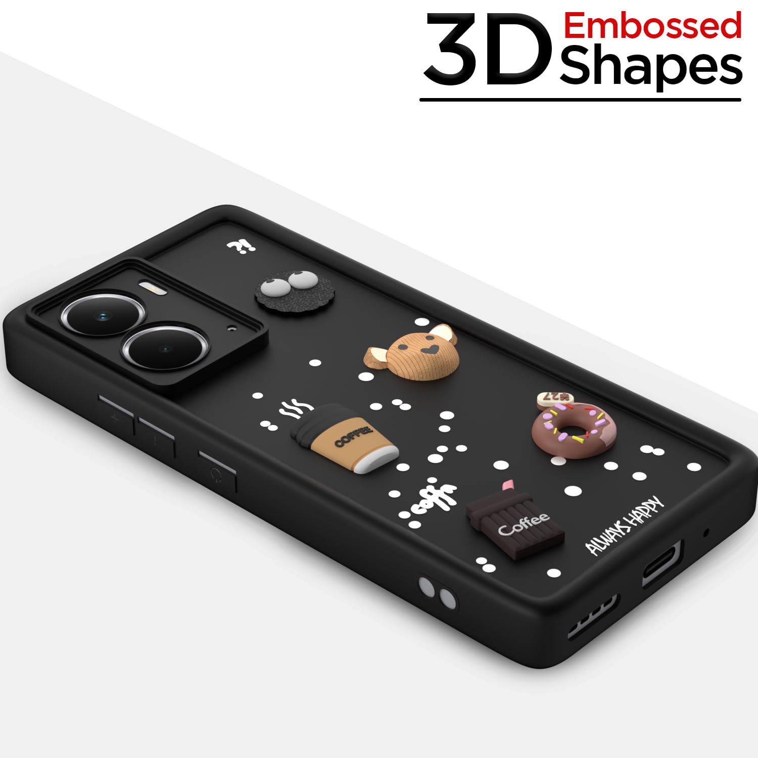 Pikkme Realme P3 5G Cute Fun Cartoon 3D Bear Coffee Back Cover (Black)