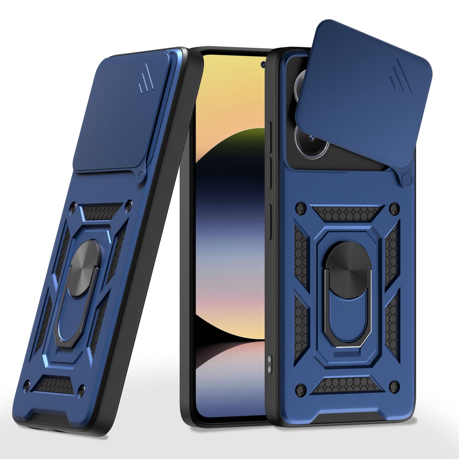 Pikkme Redmi Note 14 5G Sliding Camera Shield & Stand D10 Tough Armor Back Cover (Blue)