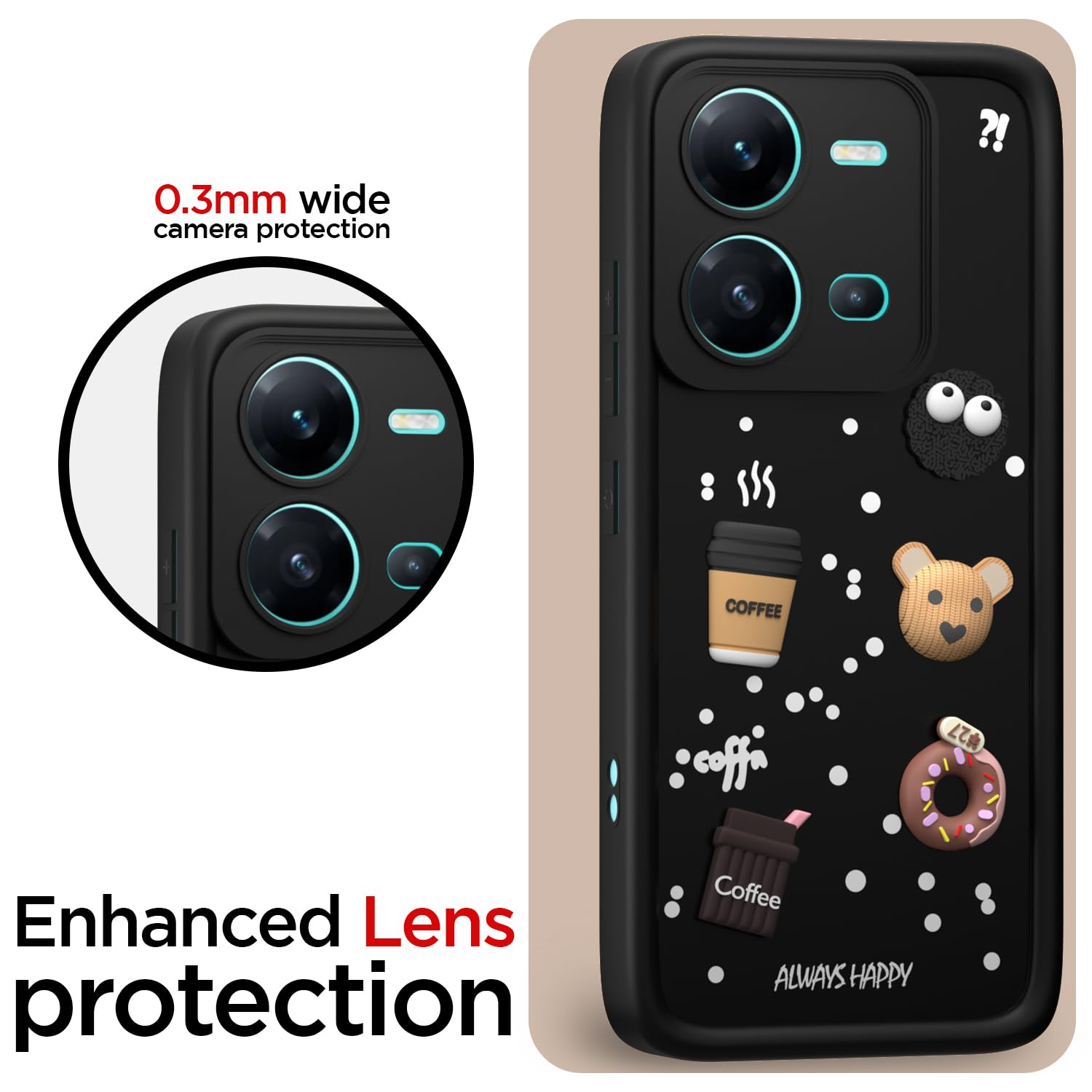 Pikkme Vivo V25 5G Cute Fun Cartoon 3D Bear Coffee Back Cover (Black)