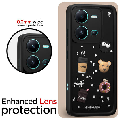 Pikkme Vivo V25 5G Cute Fun Cartoon 3D Bear Coffee Back Cover (Black)