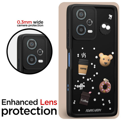 Pikkme Redmi Note 12 Pro 5G Cute Fun Cartoon 3D Bear Coffee Back Cover (Black)