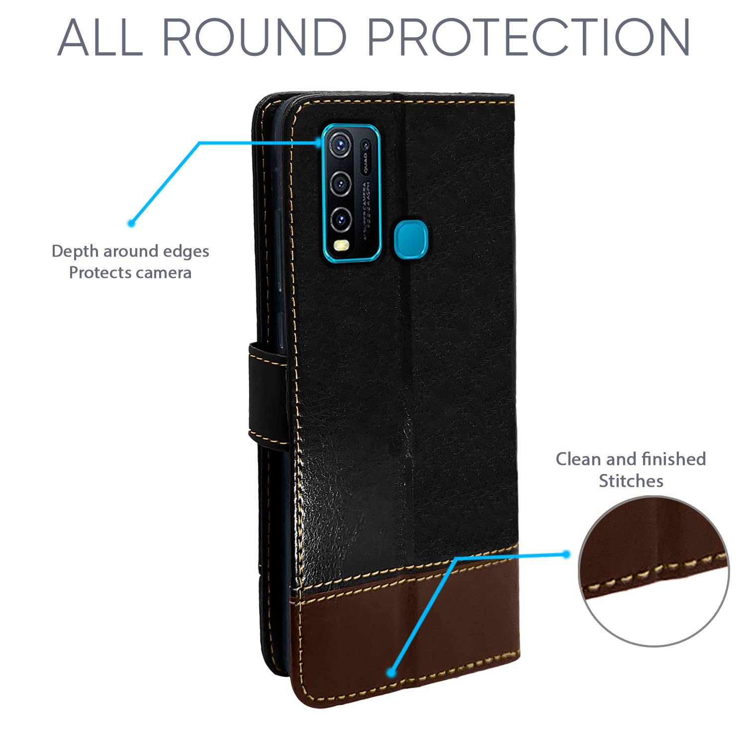 Black & brown Magnetic mobile flip cover for Vivo Y30/Y50 – Pikkme – photo 4