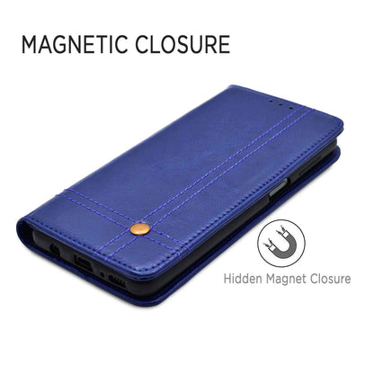 Pikkme Samsung Galaxy M12 / F12 / A12 Premium Leather Magnetic Flip Cover (Blue)