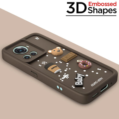 Pikkme OnePlus 10R 5G Cute Fun Cartoon 3D Bear Coffee Back Cover (Brown)