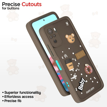 Pikkme Redmi Note 10 / Note 10s / Note 11 SE  Cute Fun Cartoon 3D Bear Coffee Back Cover (Brown)