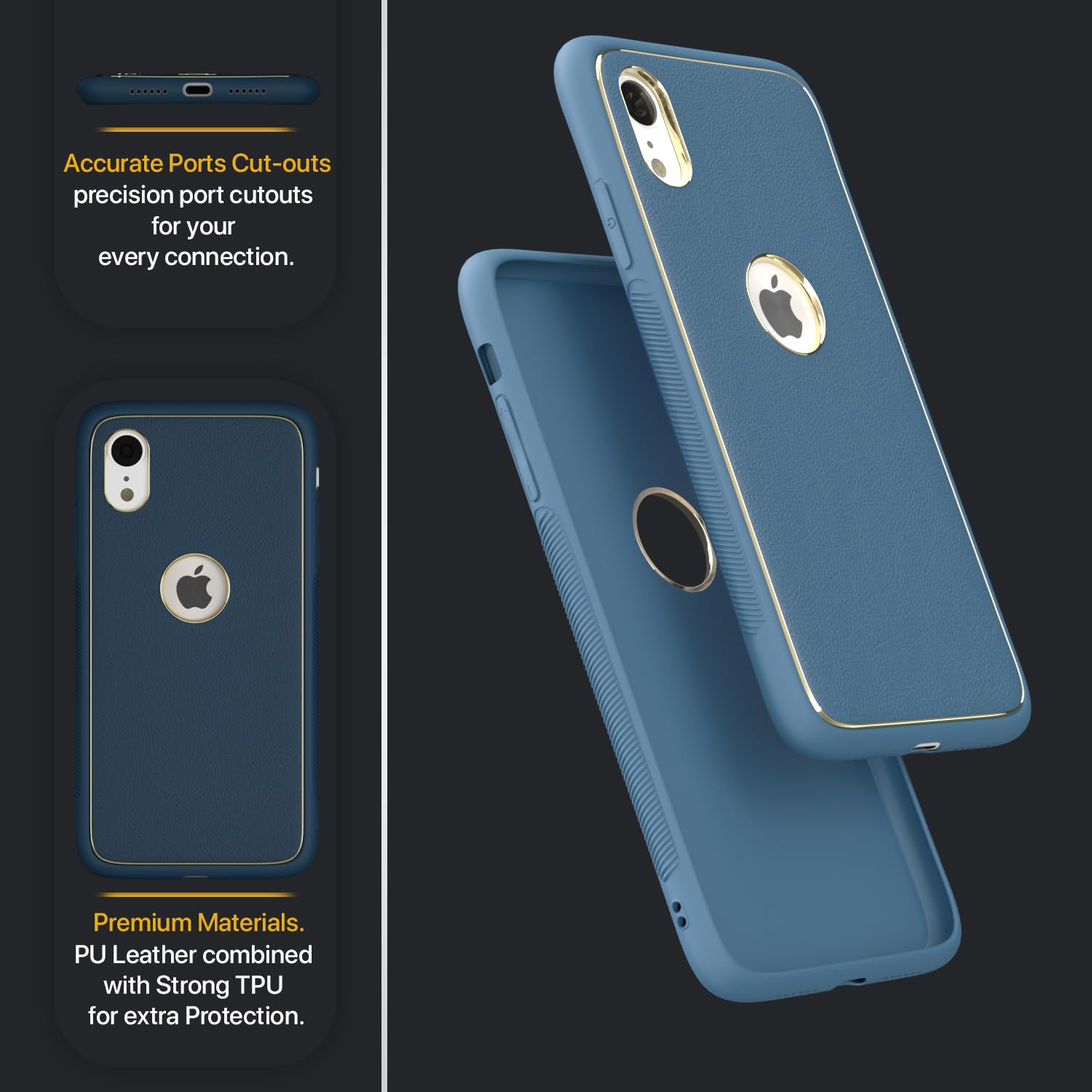 Pikkme iPhone XR Gold Electroplated Premium Leather Chrome Back Cover (Blue)