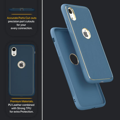 Pikkme iPhone XR Gold Electroplated Premium Leather Chrome Back Cover (Blue)