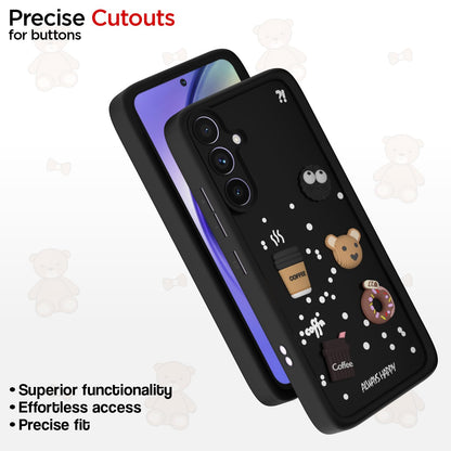Pikkme Samsung Galaxy A54 5G Cute Fun Cartoon 3D Bear Coffee Back Cover (Black)