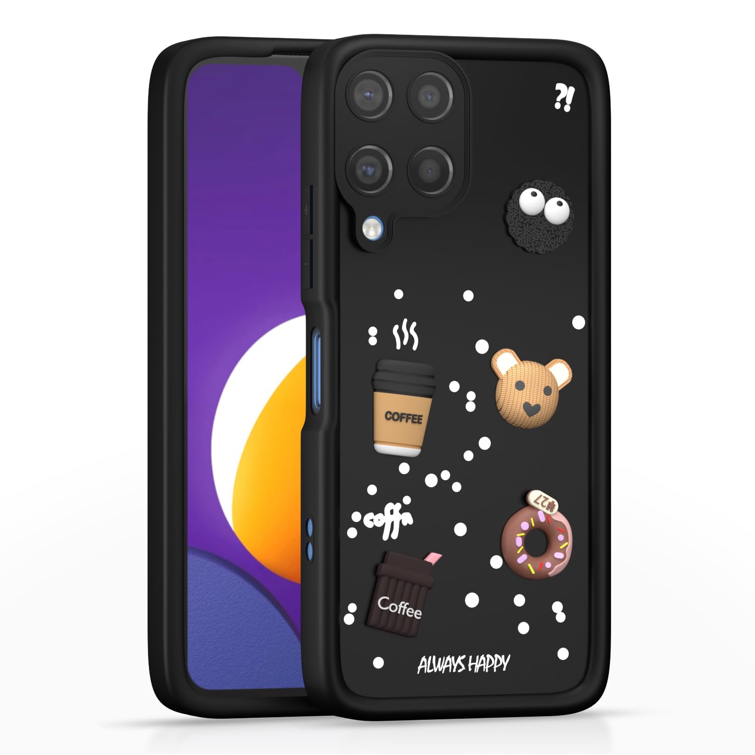 Pikkme Samsung Galaxy M12 / F12 / A12 Cute Fun Cartoon 3D Bear Silicone Back Cover - Black 
