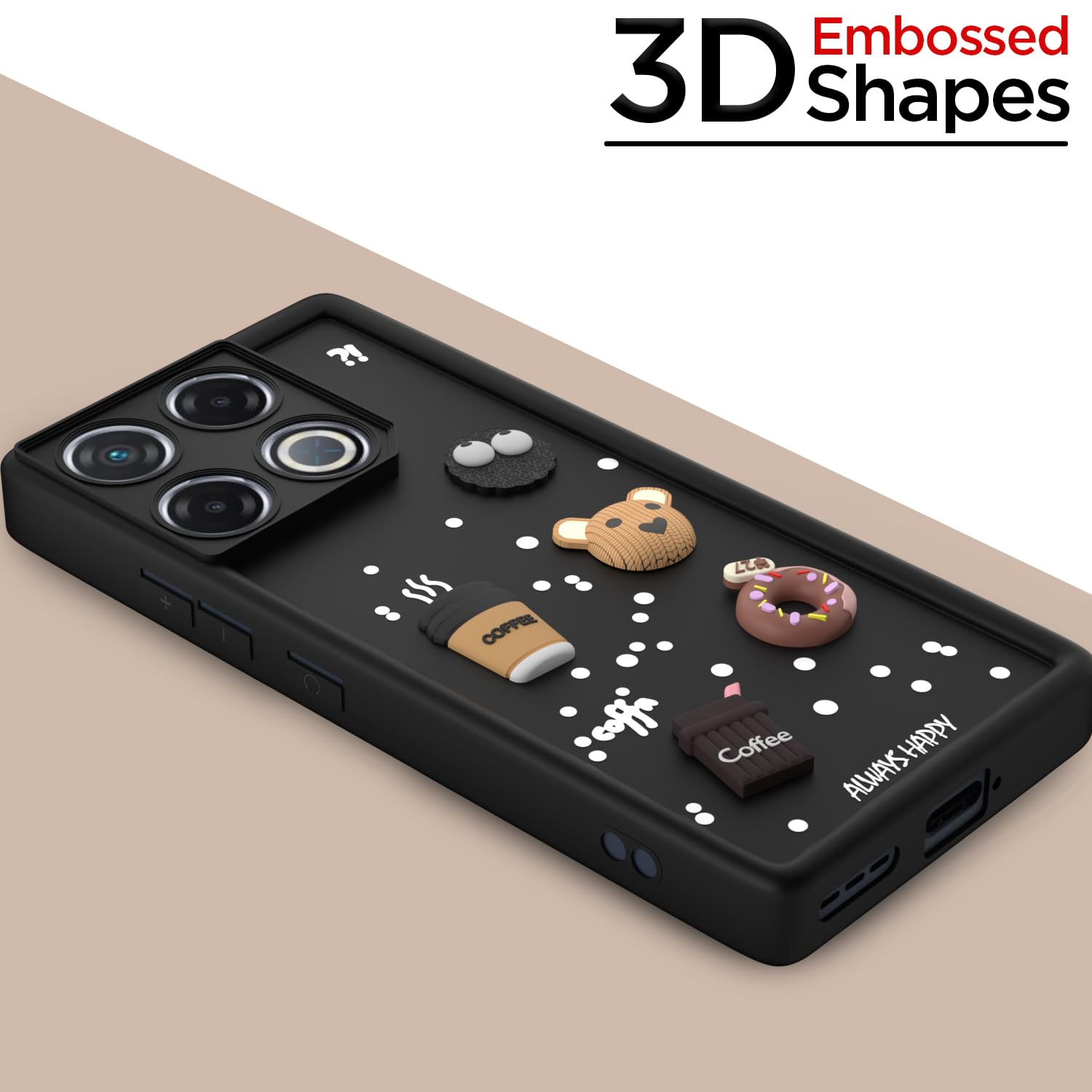 Pikkme Infinix GT 20 Pro 5G Cute Fun Cartoon 3D Bear Coffee Back Cover (Black)