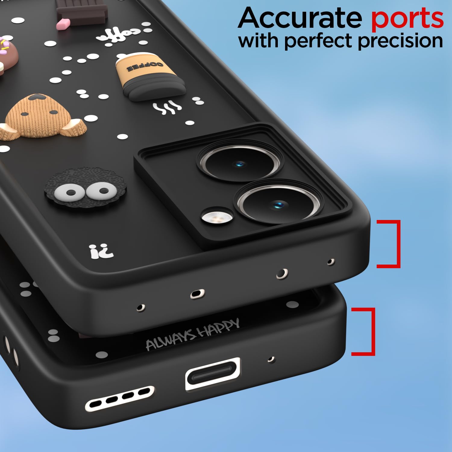 Pikkme Realme P3 Ultra 5G Cute Fun Cartoon 3D Bear Coffee Back Cover (Black)