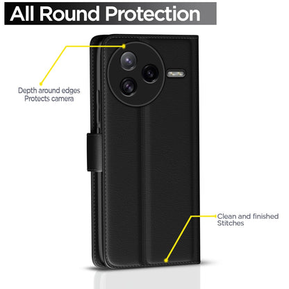 Pikkme Poco F7 Pro 5G Vintage Flip Cover (Black)