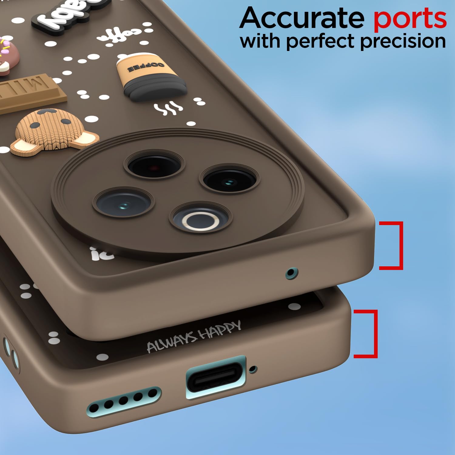 Pikkme Vivo T4 5G / iQoo Z10 5G Cute Fun Cartoon 3D Bear Coffee Back Cover (Brown)