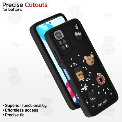 Pikkme Redmi Note 11T 5G / Poco M4 Pro 5G Cute Fun Cartoon 3D Bear Coffee Back Cover (Black)