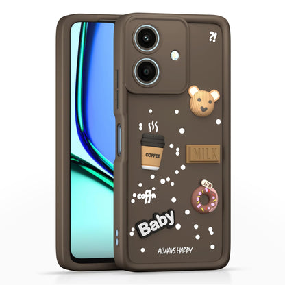   Realme Narzo N61 / Realme C61 4G  Cute Fun Cartoon 3D Bear Silicone Full Body Protection  cartoon Brown 