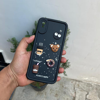 Pikkme Redmi 9A / 9i / 9A Sport Cute Fun Cartoon 3D Bear Coffee Back Cover (Black)