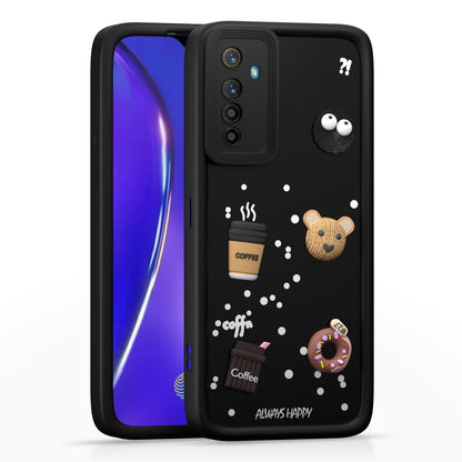 Pikkme Realme XT/Realme X2 Cute Fun Cartoon 3D Bear Coffee Back Cover (Black)