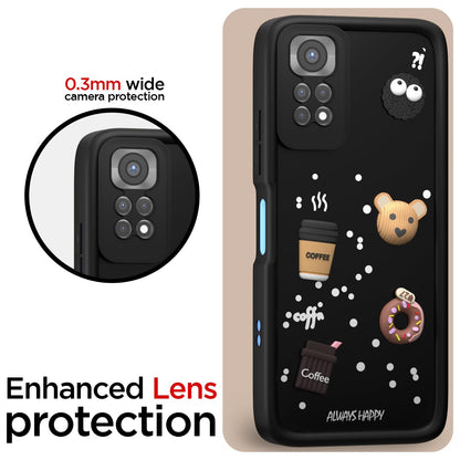 Pikkme Redmi Note 11T 5G / Poco M4 Pro 5G Cute Fun Cartoon 3D Bear Coffee Back Cover (Black)