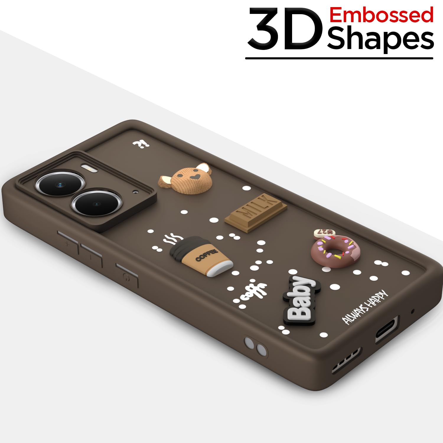 Pikkme Realme P3 5G Cute Fun Cartoon 3D Bear Coffee Back Cover (Brown)