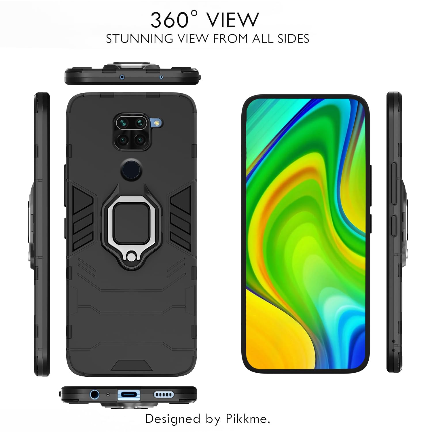 Pikkme Redmi Note 9 D5 Tough Armor Back Cover | Black
