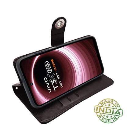 Vivo T3x/Y200i 5G Button wallet flip cover in coffee by Pikkme – photo 5