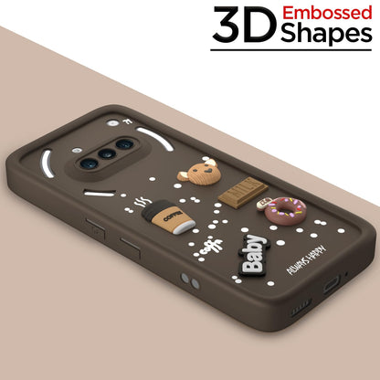 Pikkme Nothing Phone 3a 5G Cute Fun Cartoon 3D Bear Coffee Back Cover (Brown)