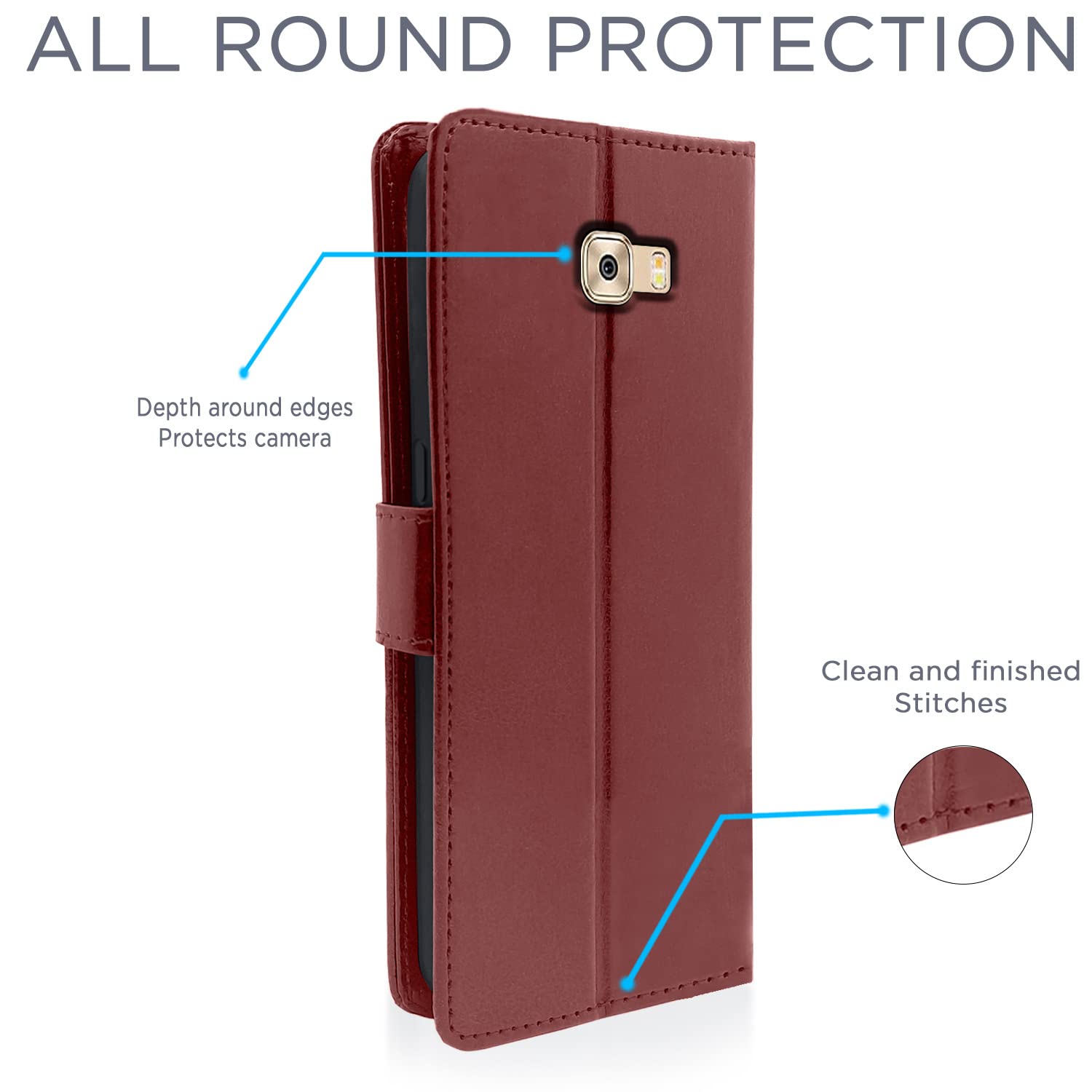 Samsung C7 Pro Wallet flip cover in brown by Pikkme – photo 4