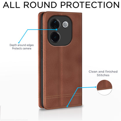 Pikkme brown Magnetic wallet flip cover for Vivo T3 Pro/iQOO Z9s Pro 5G – photo 4