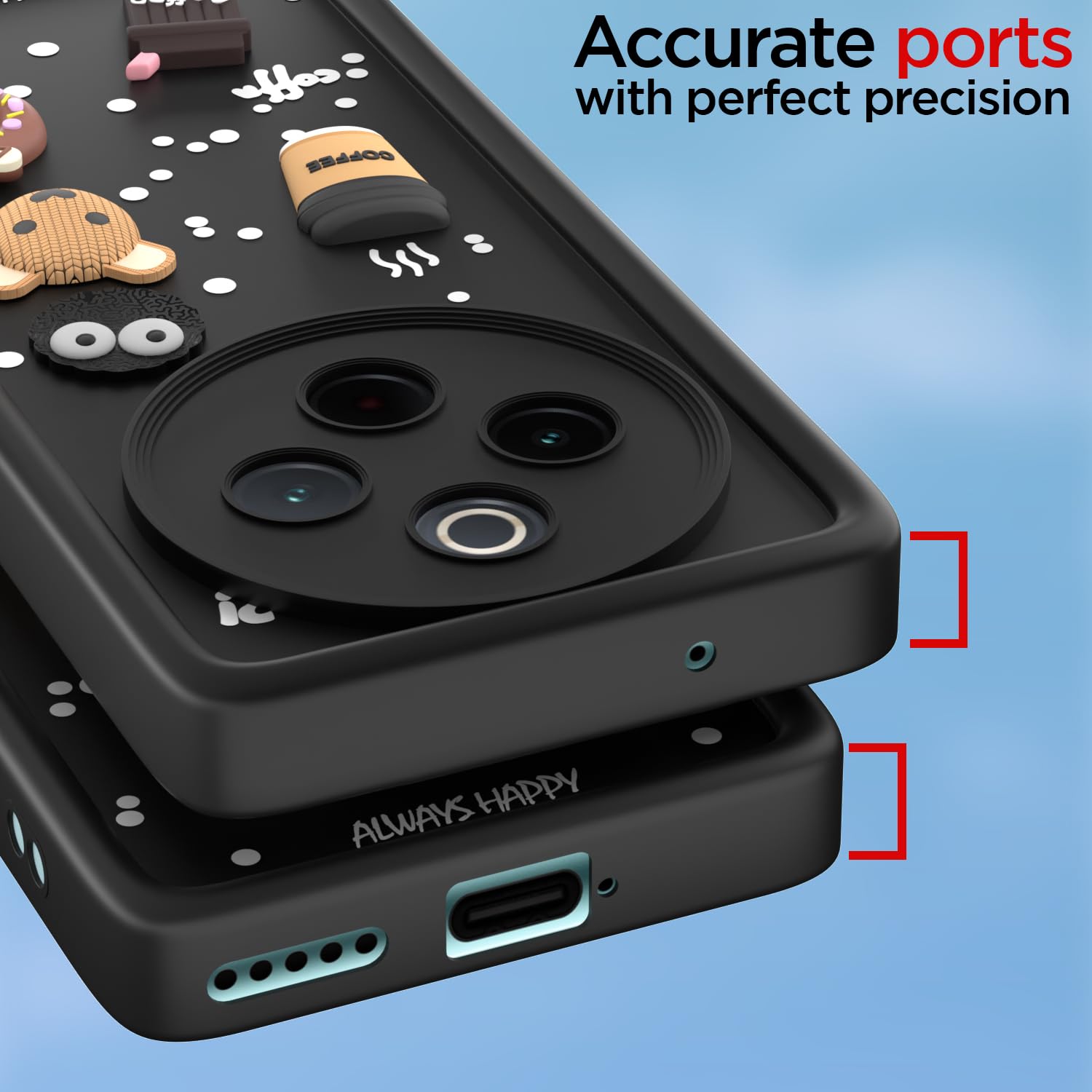 Pikkme Vivo T4 5G / iQoo Z10 5G Cute Fun Cartoon 3D Bear Coffee Back Cover (Black)