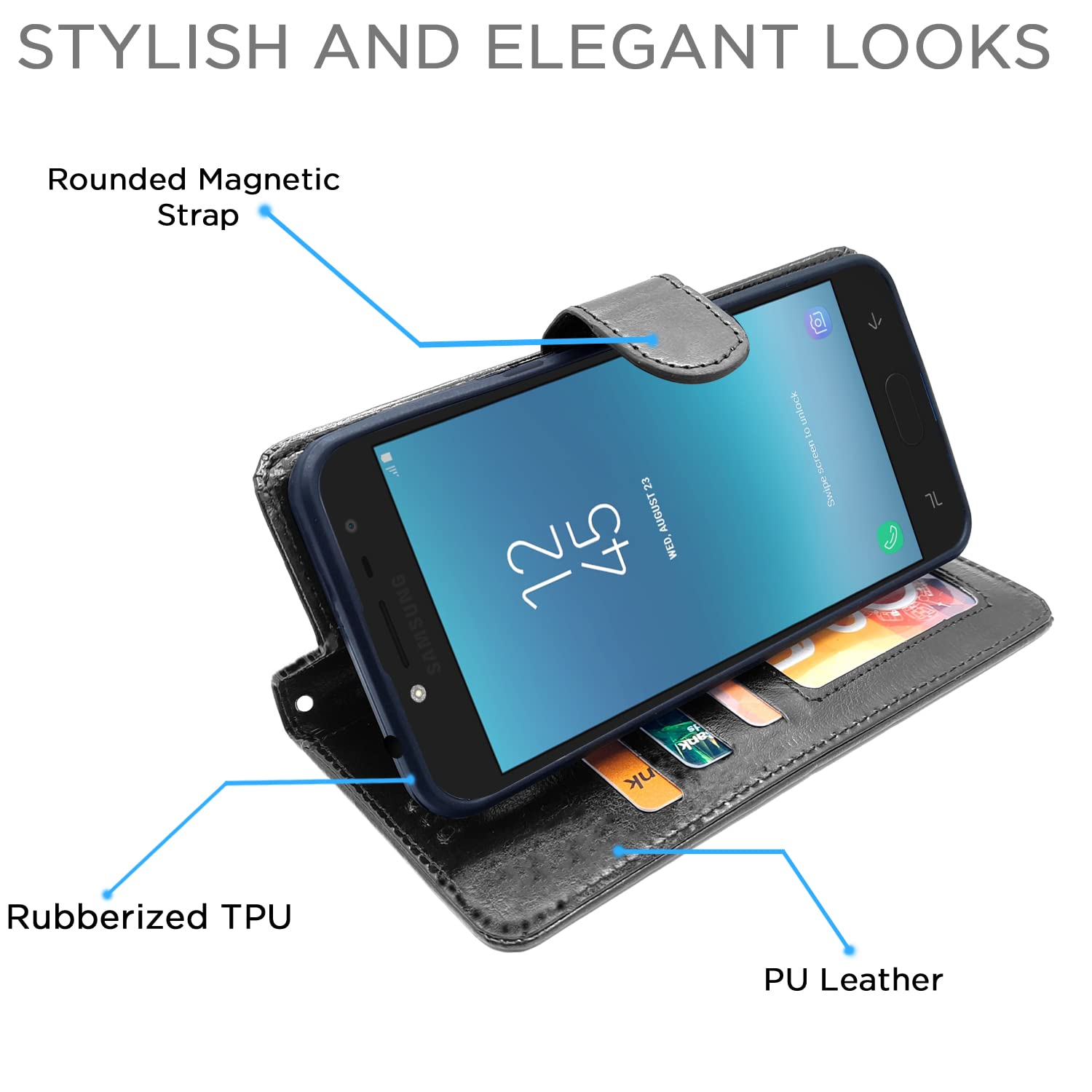 Black wallet flip cover for Samsung J2 2018 – Pikkme – photo 5
