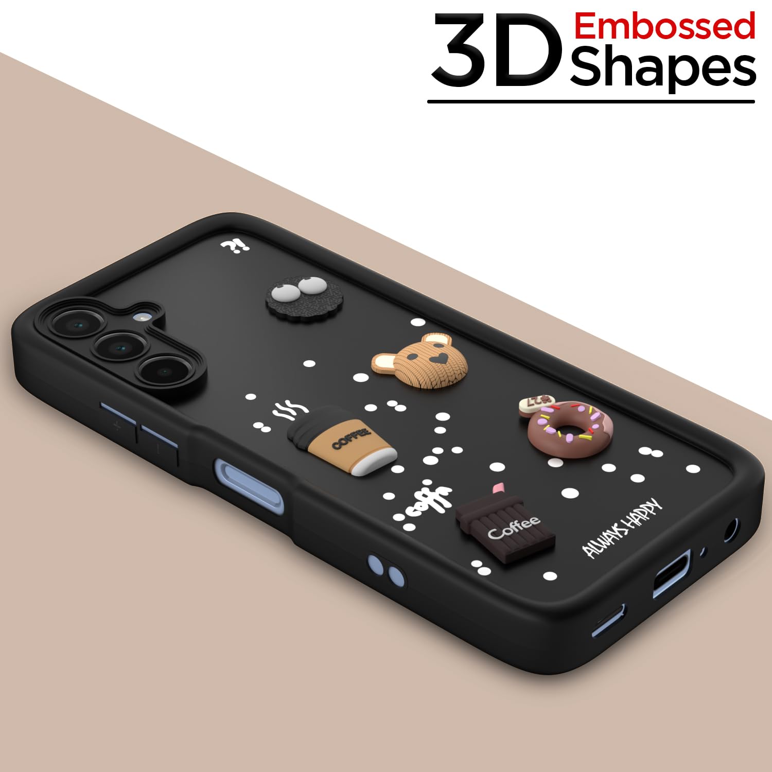 Pikkme Samsung Galaxy A15 4G / A15 5G Cute Fun Cartoon 3D Bear Coffee Back Cover (Black)